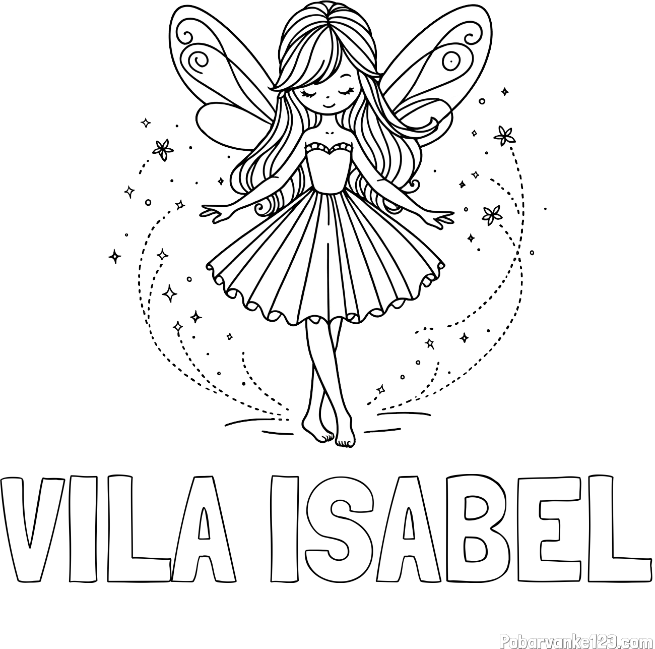 Pobarvanka imena VILA ISABEL in pobarvanka ljubke čarobne vile