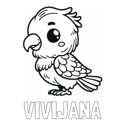 Online izdelana pobarvanka - Pobarvanka imena VIVIJANA in pobarvanka ljubkega papagaja