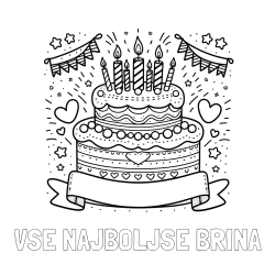 Online izdelana pobarvanka - Pobarvanka imena VSE NAJBOLJŠE BRINA in pobarvanka velike torte za rojstni dan