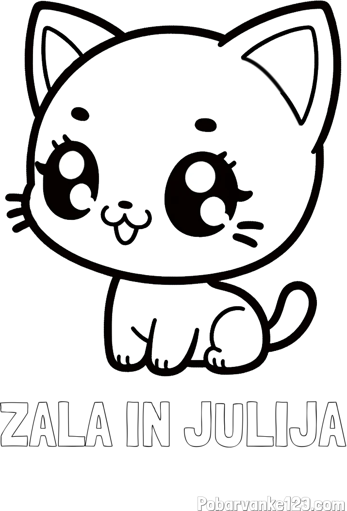 Pobarvanka imena ZALA IN JULIJA in pobarvnaka ljubke muce v anime slogu