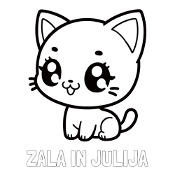 Online izdelana pobarvanka - Pobarvanka imena ZALA IN JULIJA in pobarvnaka ljubke muce v anime slogu