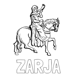 Online izdelana pobarvanka - Pobarvanka imena ZARJA in pobarvanka gospe na lovu