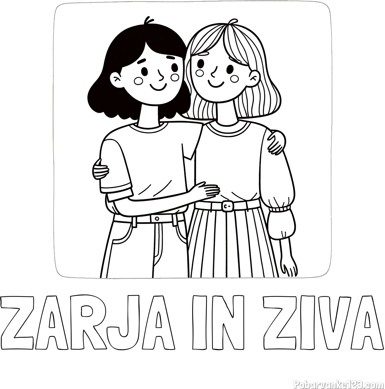 Pobarvanka imena ZARJA IN ŽIVA in otroška pobarvanka dveh prijateljic