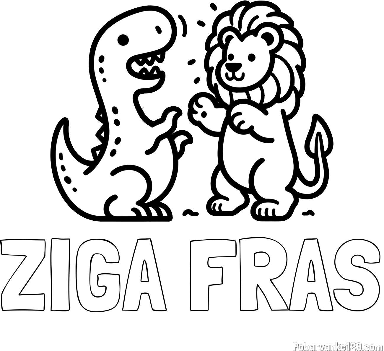 Pobarvanka imena ŽIGA FRAS in pobarvanka dinozavra, ki napada leva