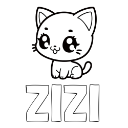 Online izdelana pobarvanka - Pobarvanka imena ŽIŽI in pobarvnaka ljubke muce v anime slogu