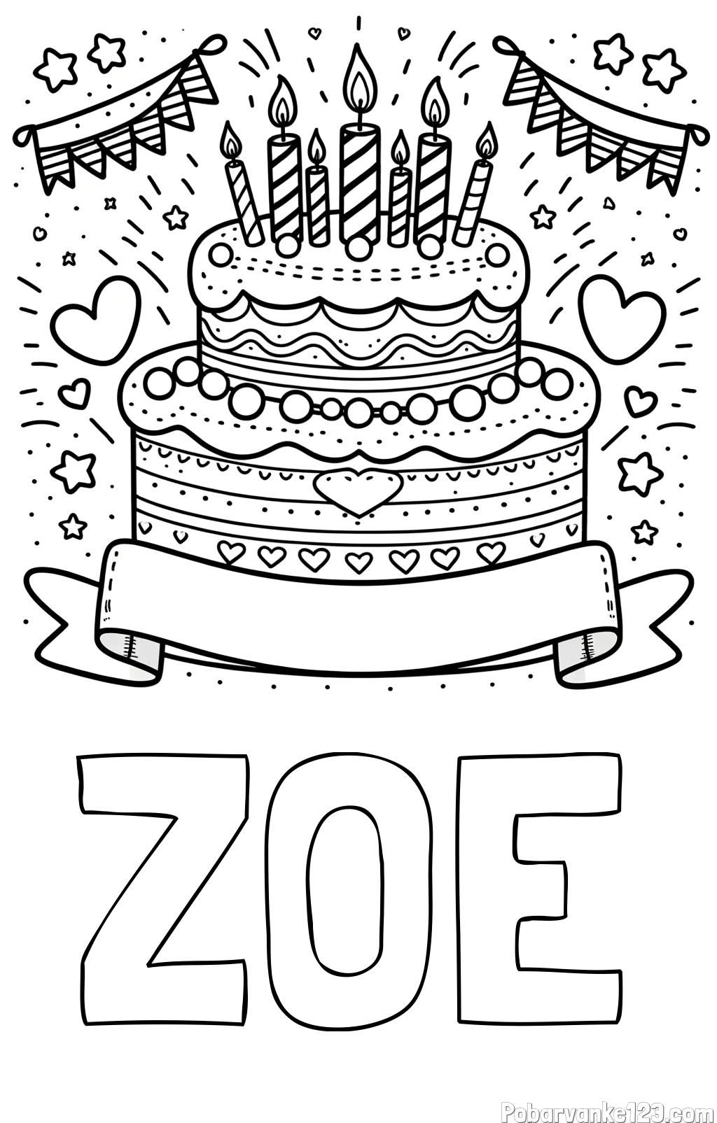 Pobarvanka imena ZOE in pobarvanka velike torte za rojstni dan