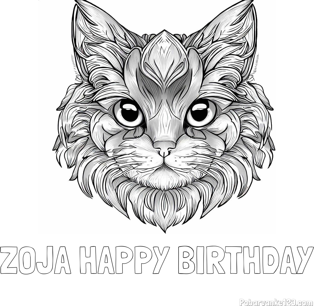 Pobarvanka imena ZOJA HAPPY BIRTHDAY in pobarvanka mačke