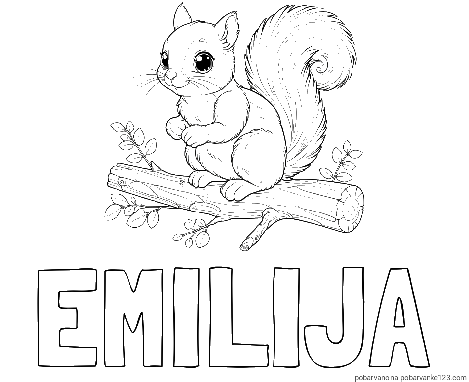 POBARVANA POBARVANKA - Pobarvanka imena EMILIJA in pobarvanka veverice na veji