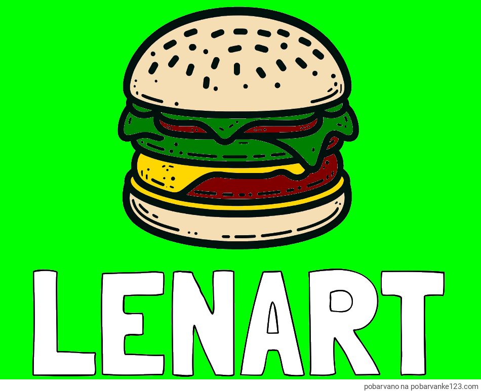 POBARVANA POBARVANKA - Pobarvanka imena LENART in preprosta pobarvanka hamburgerja