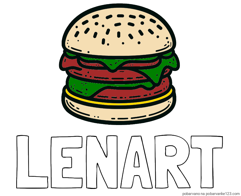 POBARVANA POBARVANKA - Pobarvanka imena LENART in preprosta pobarvanka hamburgerja