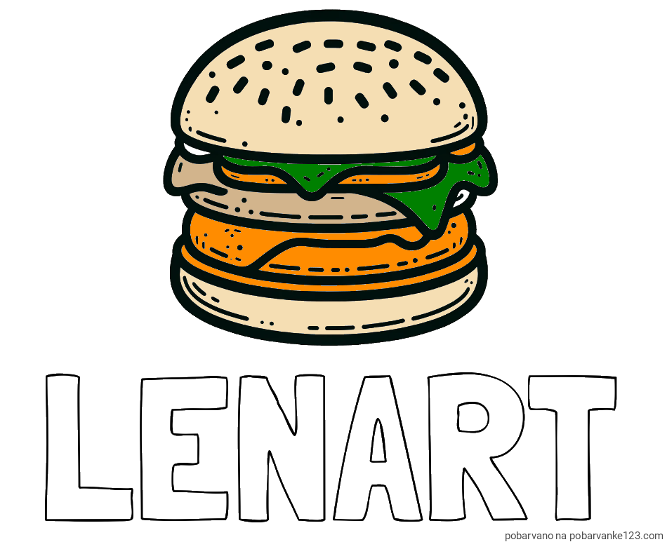 POBARVANA POBARVANKA - Pobarvanka imena LENART in preprosta pobarvanka hamburgerja