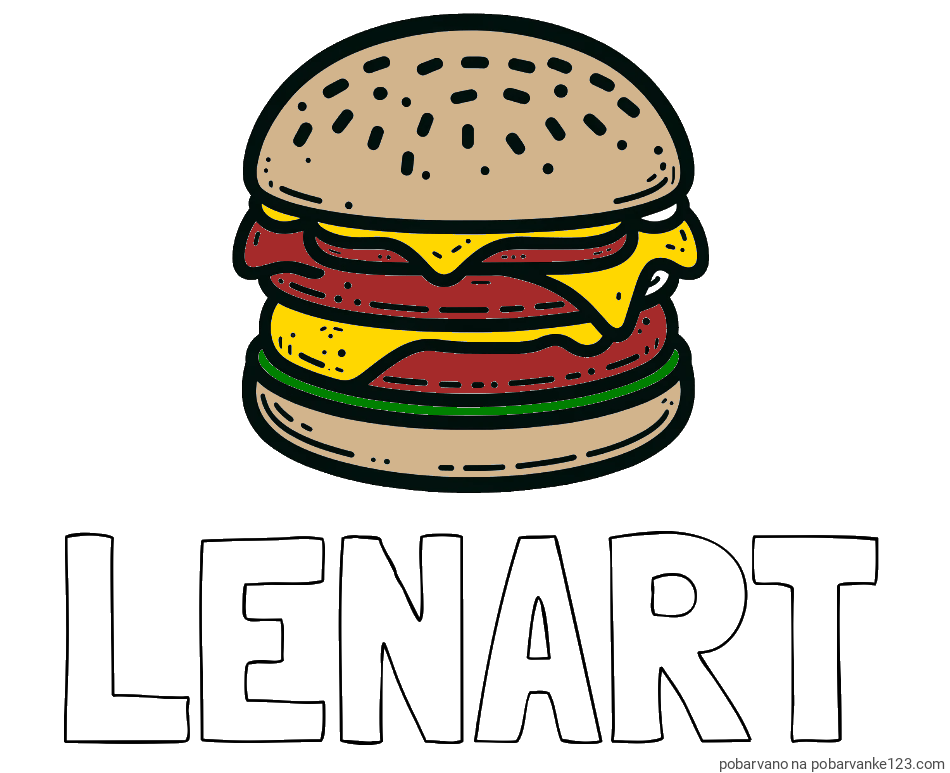 POBARVANA POBARVANKA - Pobarvanka imena LENART in preprosta pobarvanka hamburgerja