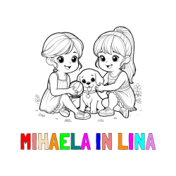 POBARVANA POBARVANKA - Pobarvanka imena MIHAELA IN LINA in pobarvanka prijateljic s kužkom