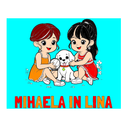 POBARVANA POBARVANKA - Pobarvanka imena MIHAELA IN LINA in pobarvanka prijateljic s kužkom