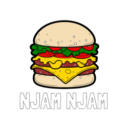 Pobarvana pobarvanka - Pobarvanka imena NJAM NJAM in pobarvanka hamburger