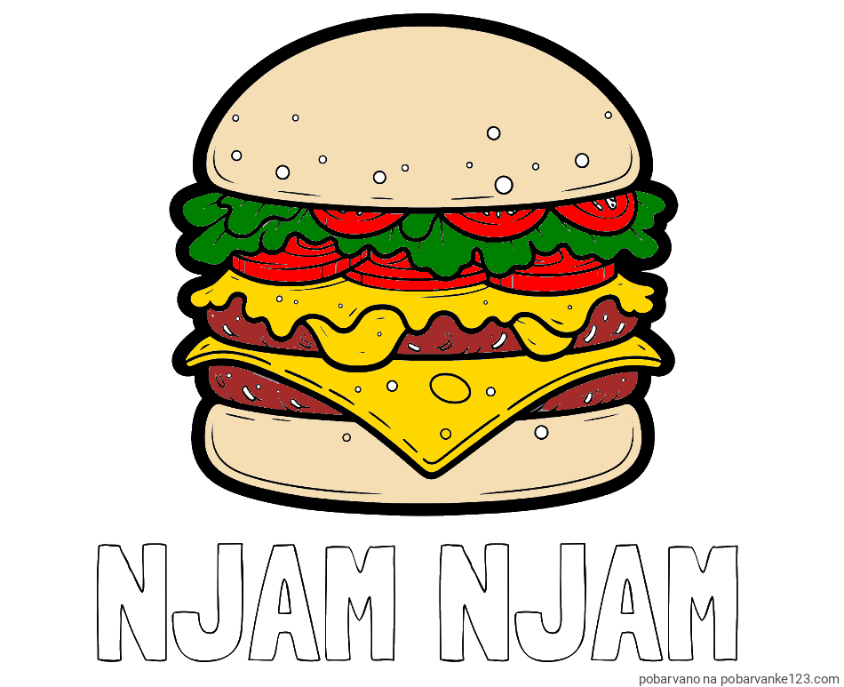 POBARVANA POBARVANKA - Pobarvanka imena NJAM NJAM in pobarvanka hamburger