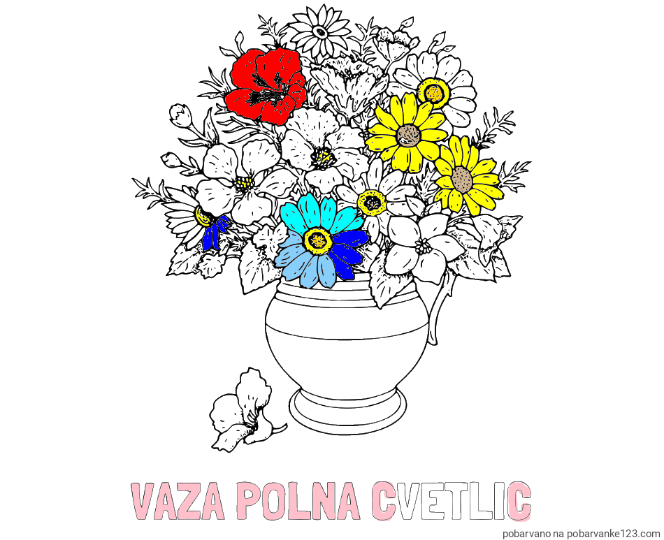 POBARVANA POBARVANKA - Pobarvanka imena VAZA POLNA CVETLIC in pobarvanka cvetja v vazi