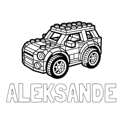 Online izdelana pobarvanka - Pobarvanka imena ALEKSANDE in pobarvanka avtomobila sestavljenega iz LEGO kock