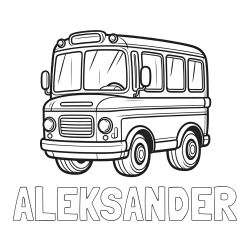 Online izdelana pobarvanka - Pobarvanka imena ALEKSANDER in pobarvanka majhnega avtobusa