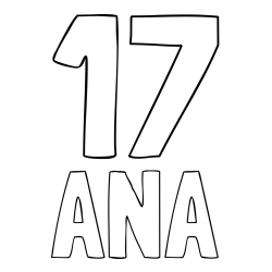 Online izdelana pobarvanka - Pobarvanka imena ANA in pobarvanka številke sedemnajst (17)