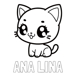 Online izdelana pobarvanka - Pobarvanka imena ANA LINA in pobarvnaka ljubke muce v anime slogu
