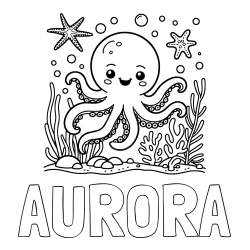 Online izdelana pobarvanka - Pobarvanka imena AURORA in pobarvanka hobotnice