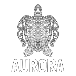 Online izdelana pobarvanka - Pobarvanka imena AURORA in pobarvanka želve - mandale