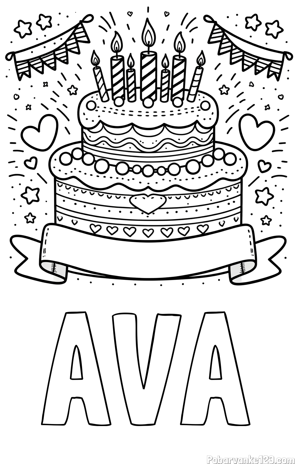 Pobarvanka imena AVA in pobarvanka velike torte za rojstni dan