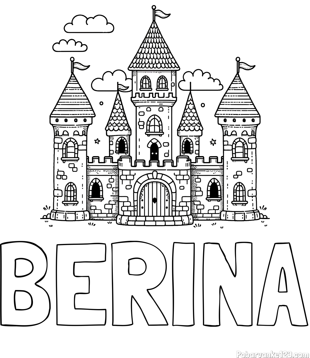 Pobarvanka imena BERINA in pobarvnaka velikega gradu