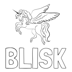 Online izdelana pobarvanka - Pobarvanka imena BLISK in lepa pobarvanka samoroga