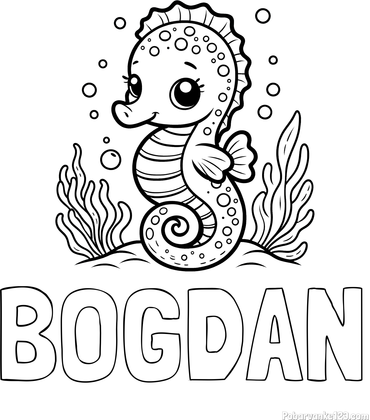 Pobarvanka imena BOGDAN in pobarvanka morskega konjička