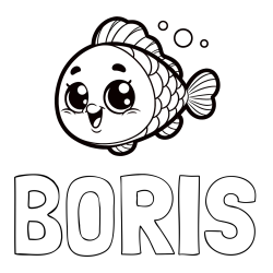 Online izdelana pobarvanka - Pobarvanka imena BORIS in otroška pobarvanka nasmejane ribe