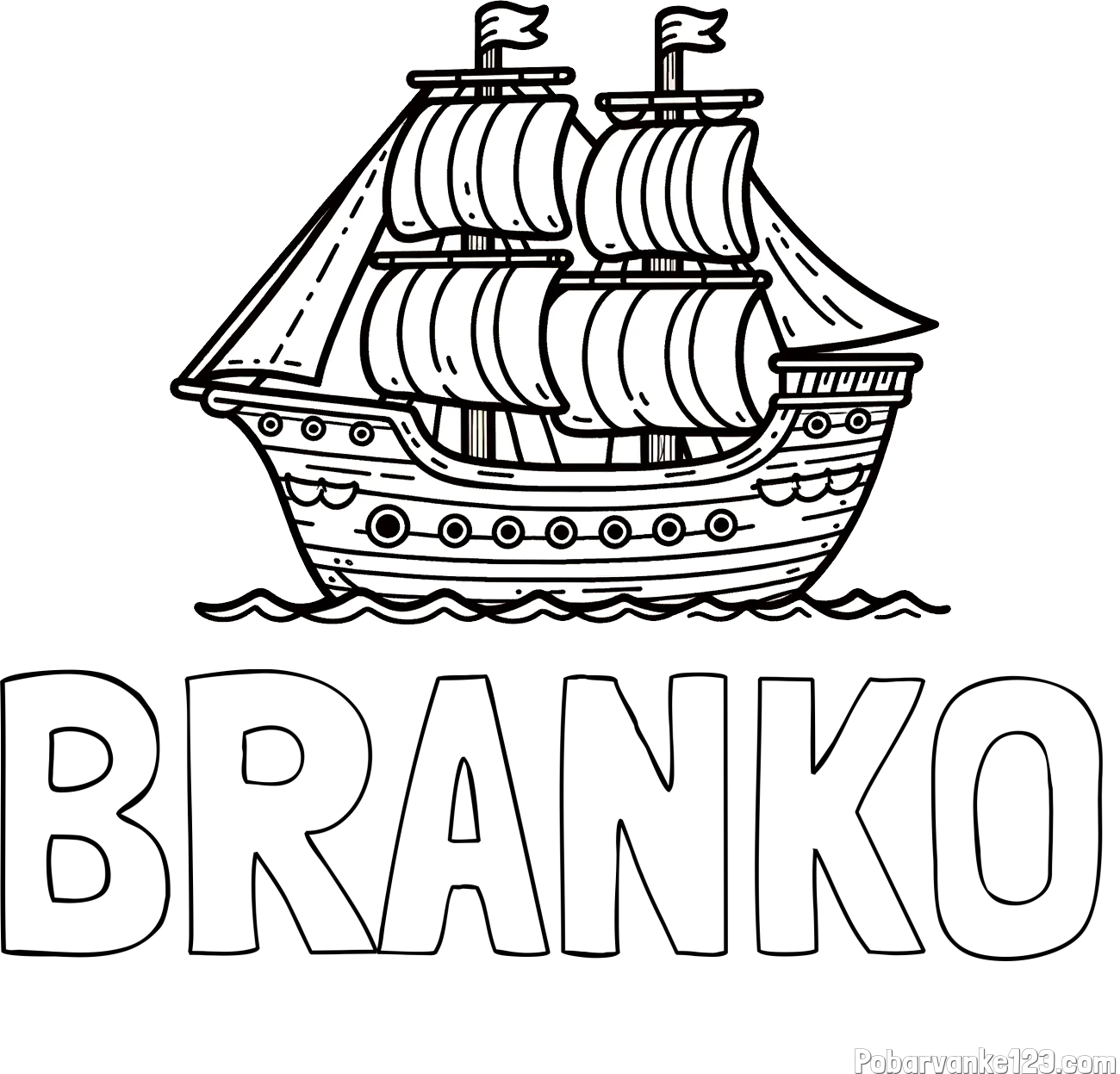 Pobarvanka imena BRANKO in otroška pobarvanka ladje