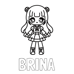 Online izdelana pobarvanka - Pobarvanka imena BRINA in otroška pobarvanka punčke v anime slogu