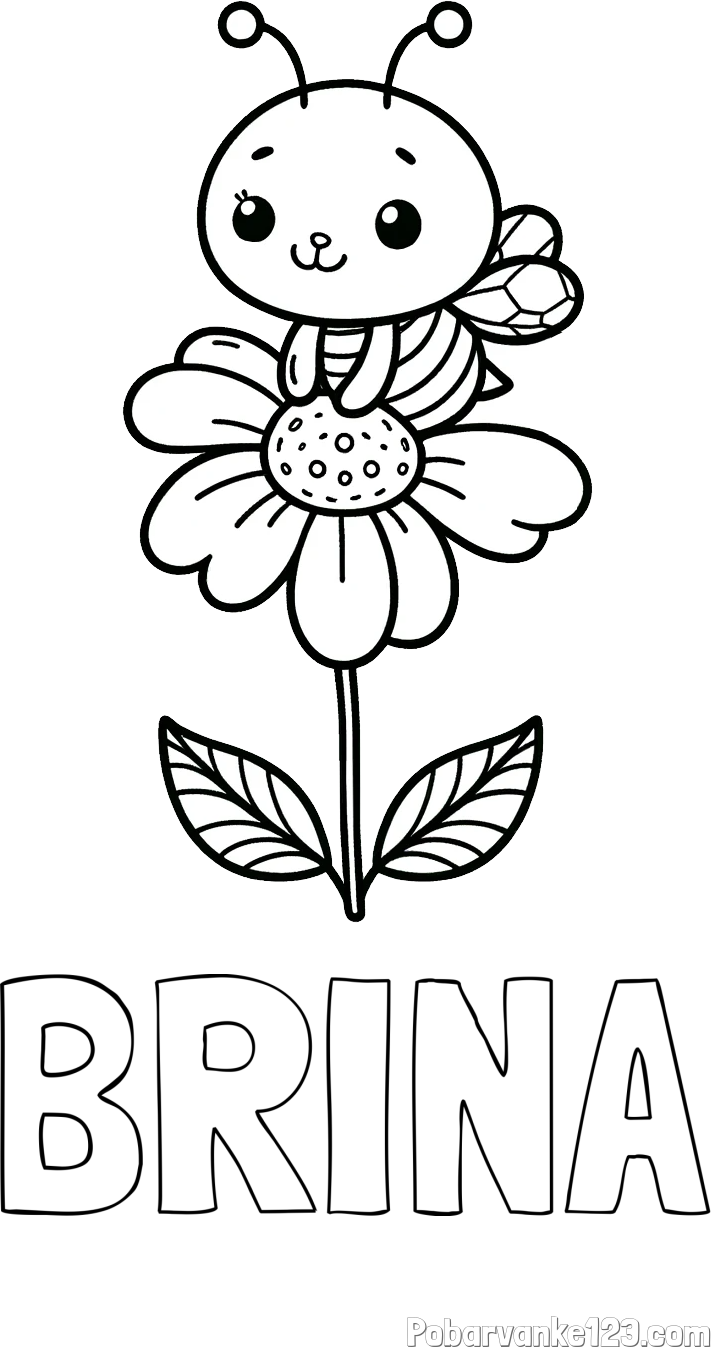 Pobarvanka imena BRINA in pobarvanka ljubke čebelice na roži