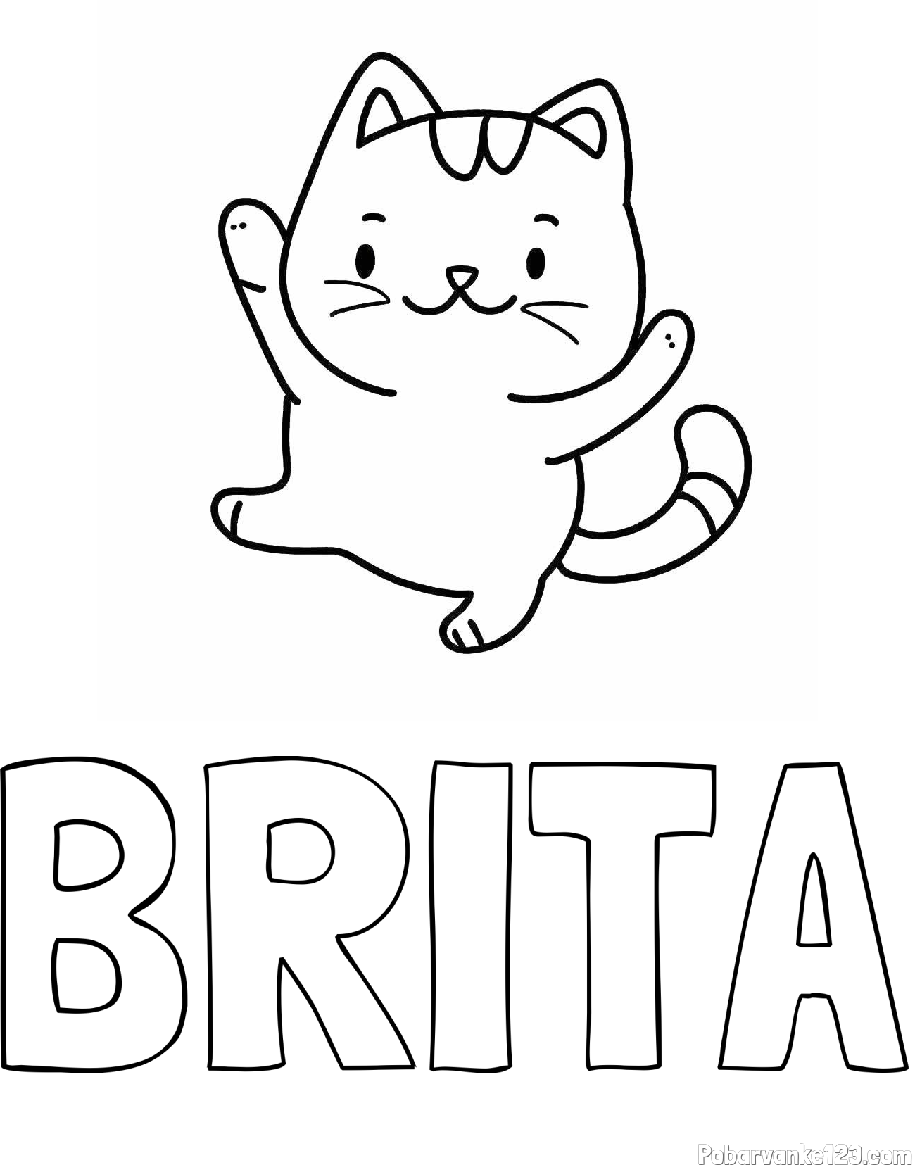 Pobarvanka imena BRITA in pobarvanka razigrane mačke