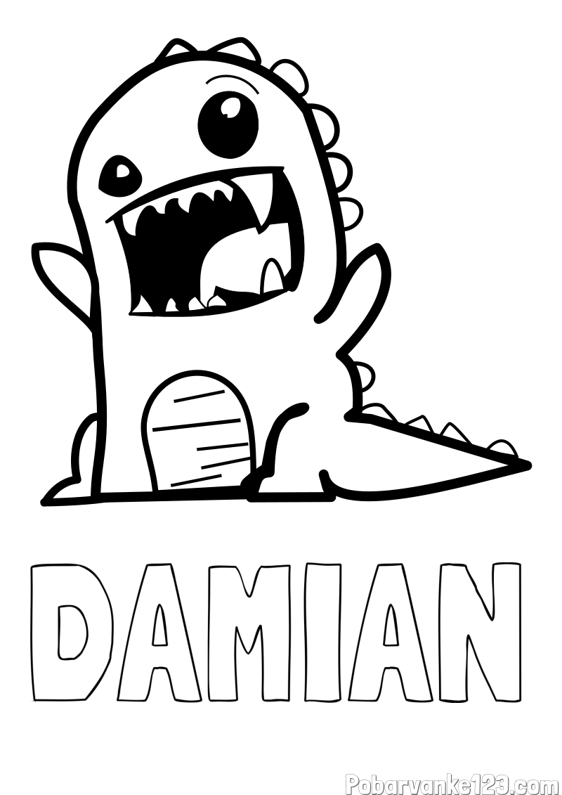 Pobarvanka imena DAMIAN in pobarvanka strašnega dinozavra