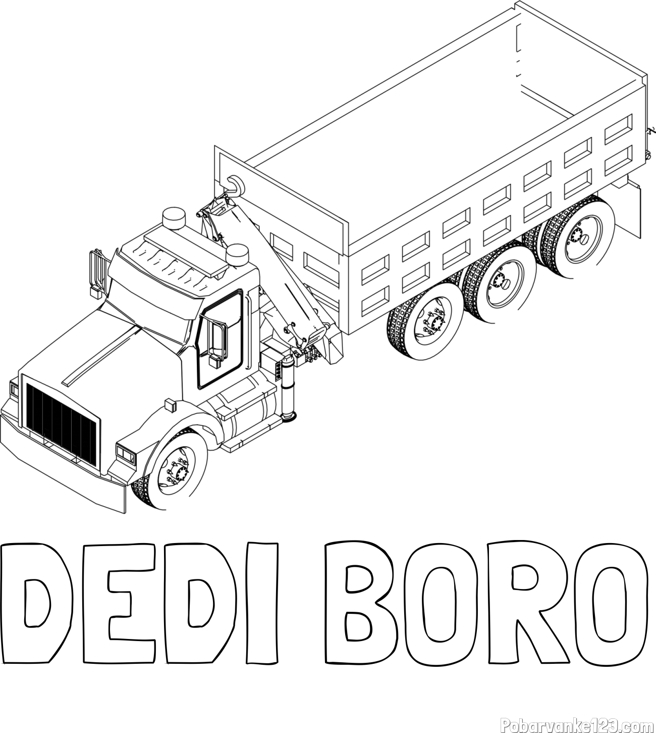 Pobarvanka imena DEDI BORO in pobarvanka velikega tovornjaka z dvigalko za nakladanje