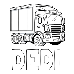 Online izdelana pobarvanka - Pobarvanka imena DEDI in pobarvanka velikega tovornjaka