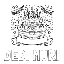 Online izdelana pobarvanka - Pobarvanka imena DEDI MURI in pobarvanka velike torte za rojstni dan