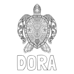 Online izdelana pobarvanka - Pobarvanka imena DORA in pobarvanka želve - mandale