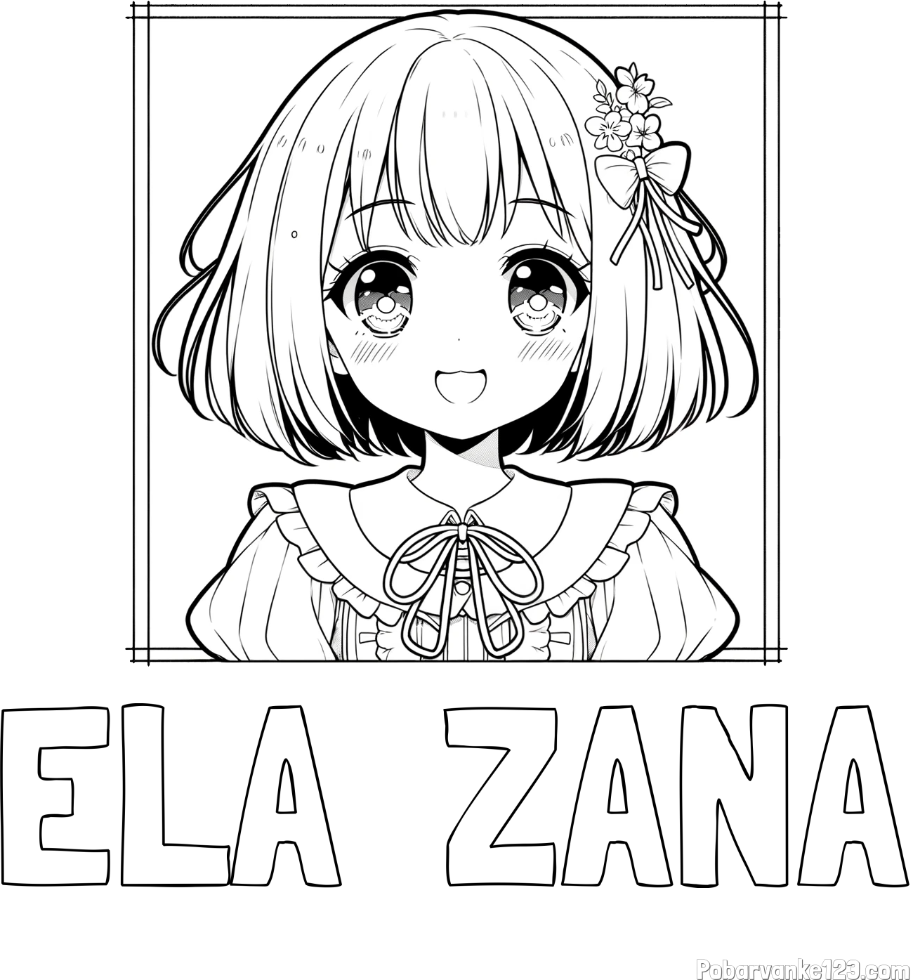 Pobarvanka imena ELA  ŽANA in pobarvanka ljubke punčke v anime slogu