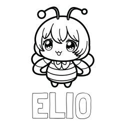 Pobarvanka imena ELIO in pobarvanka čebelice v stilu anime