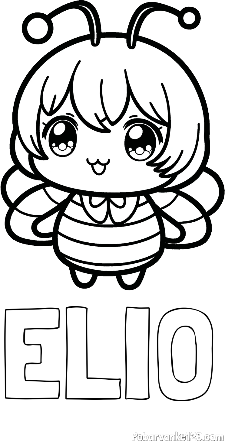 Pobarvanka imena ELIO in pobarvanka čebelice v stilu anime