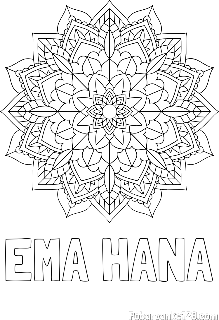 Pobarvanka imena EMA HANA in Čudovita pobarvanka mendale