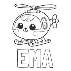 Online izdelana pobarvanka - Pobarvanka imena EMA in otroška pobarvanka helikopterja