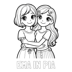 Online izdelana pobarvanka - Pobarvanka imena EMA IN PIA in pobarvanka ljubkih prijateljic