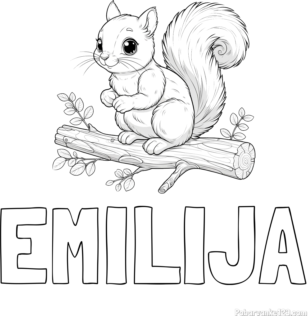 Pobarvanka imena EMILIJA in pobarvanka veverice na veji