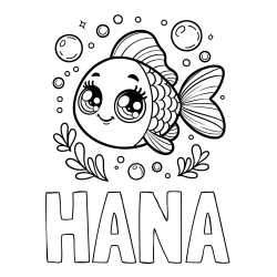 Online izdelana pobarvanka - Pobarvanka imena HANA in pobarvanka prisrčne ribice