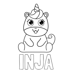 Online izdelana pobarvanka - Pobarvanka imena INJA in pobarvanka čudovitega samoroga Unicorn